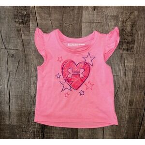 Under Armour Baby Girls Pink Glitter Heart Star Flutter Sleeve Tee Shirt 18M
